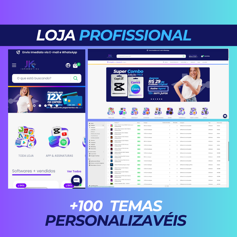 Loja Profissional Personalizável - Produtos cadastrados + fornecedores