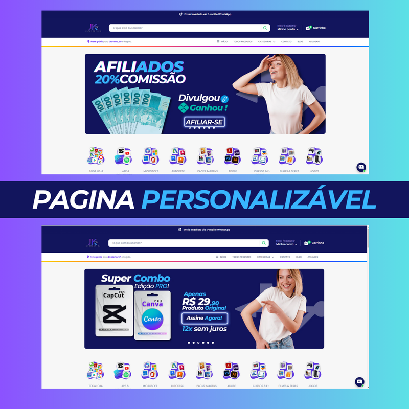 Loja Profissional Personalizável - Produtos cadastrados + fornecedores