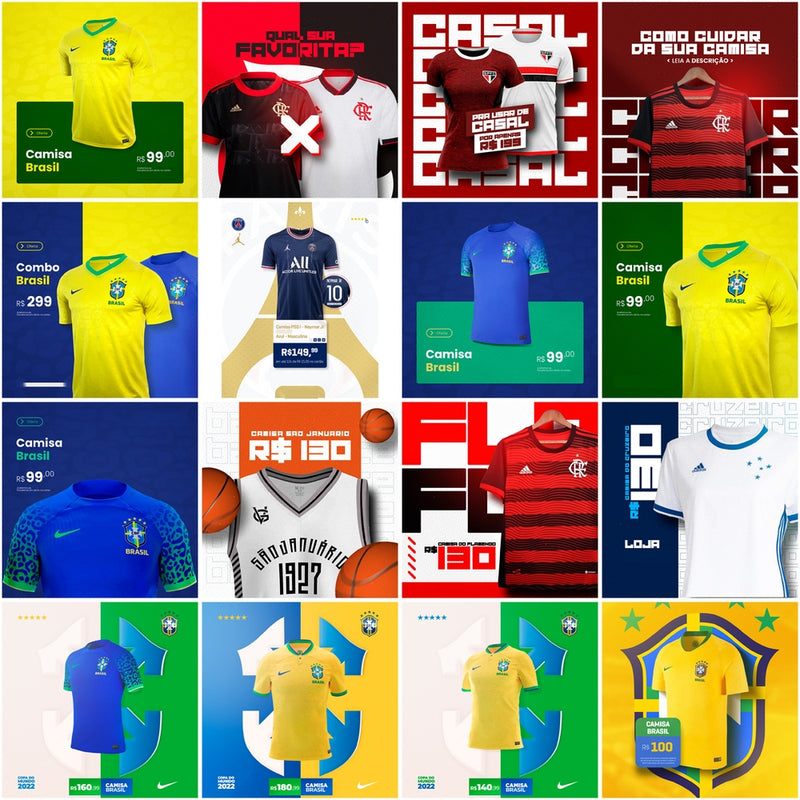 Pack 50 Artes editáveis photoshop – Loja de camisa de Futebol