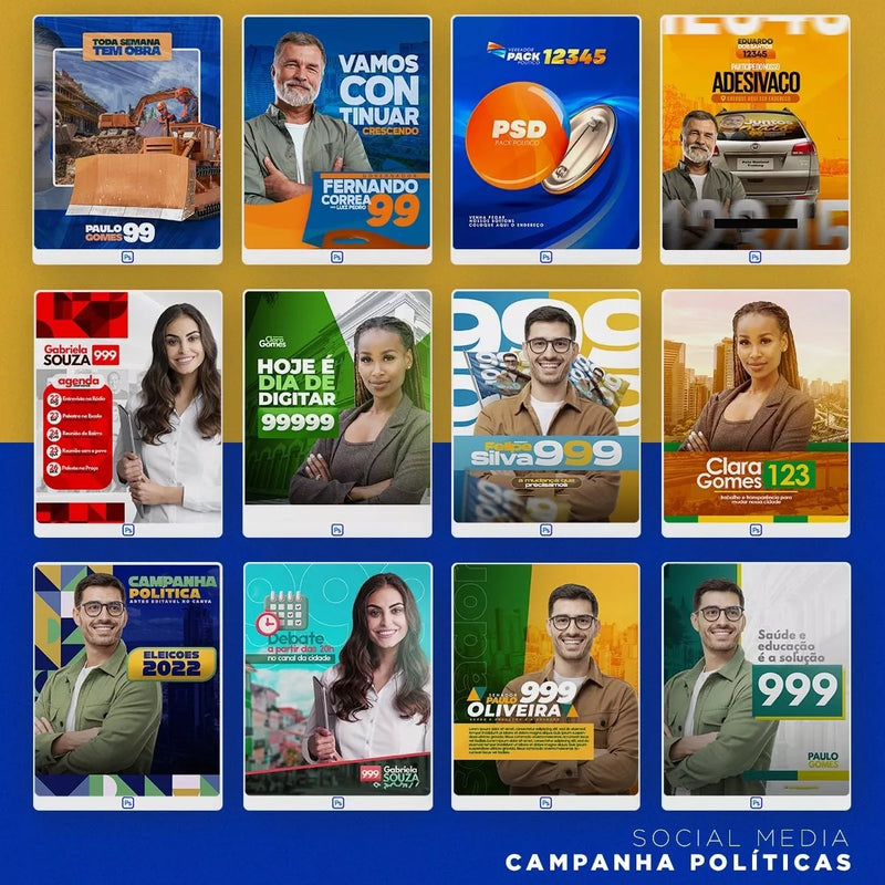 Pack 1.100 Artes Campanha Políticas Editável Photoshop Psd