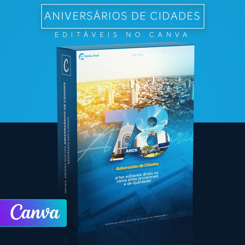 Pack 10 Artes editáveis no canva – Aniversários de Cidades