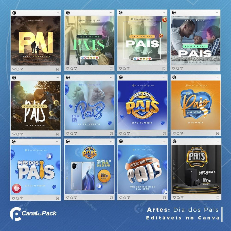 Pack 100 Artes editáveis no canva – Dia dos pais+Stories