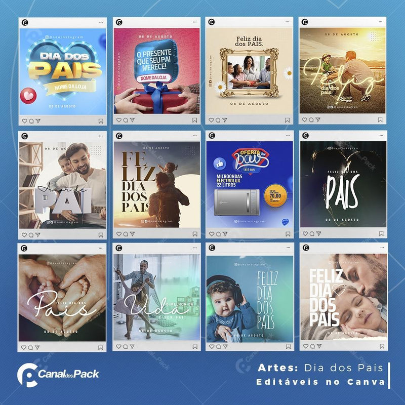 Pack 100 Artes editáveis no canva – Dia dos pais+Stories