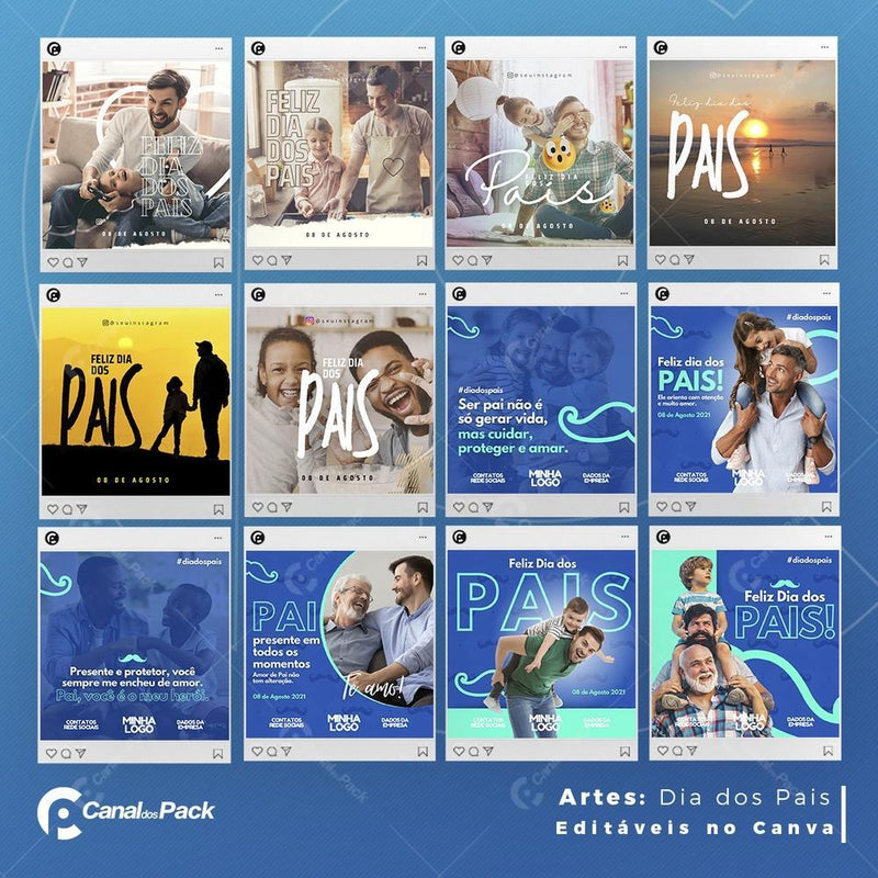 Pack 100 Artes editáveis no canva – Dia dos pais+Stories