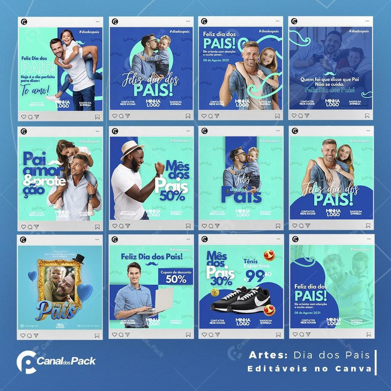 Pack 100 Artes editáveis no canva – Dia dos pais+Stories