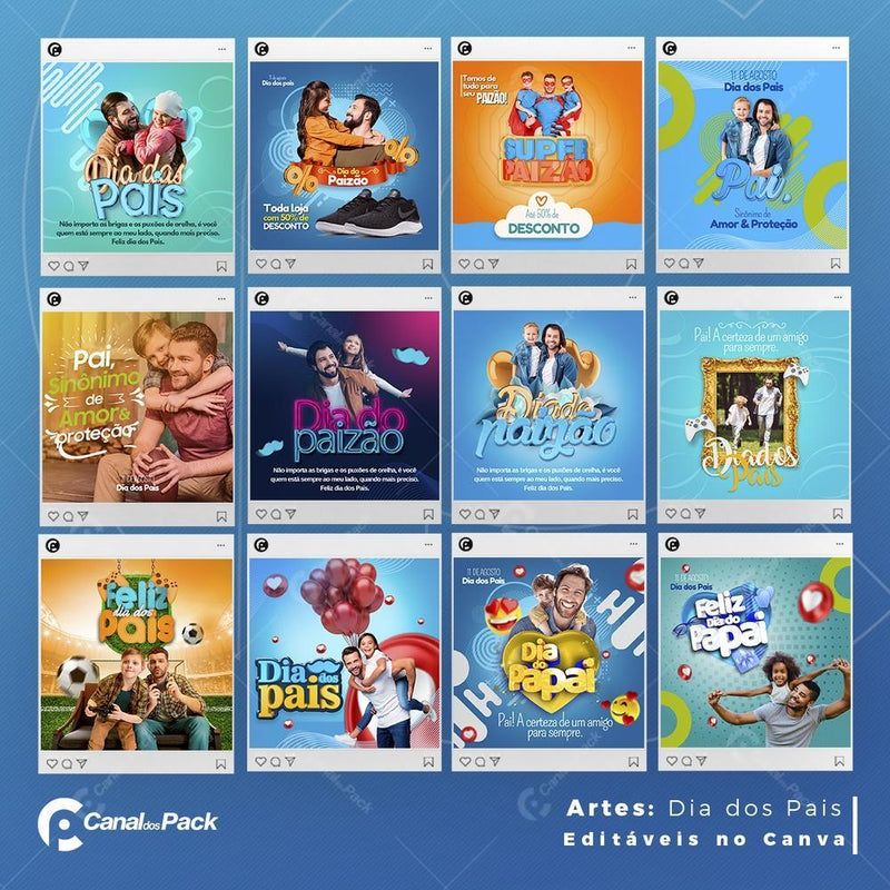 Pack 100 Artes editáveis no canva – Dia dos pais+Stories