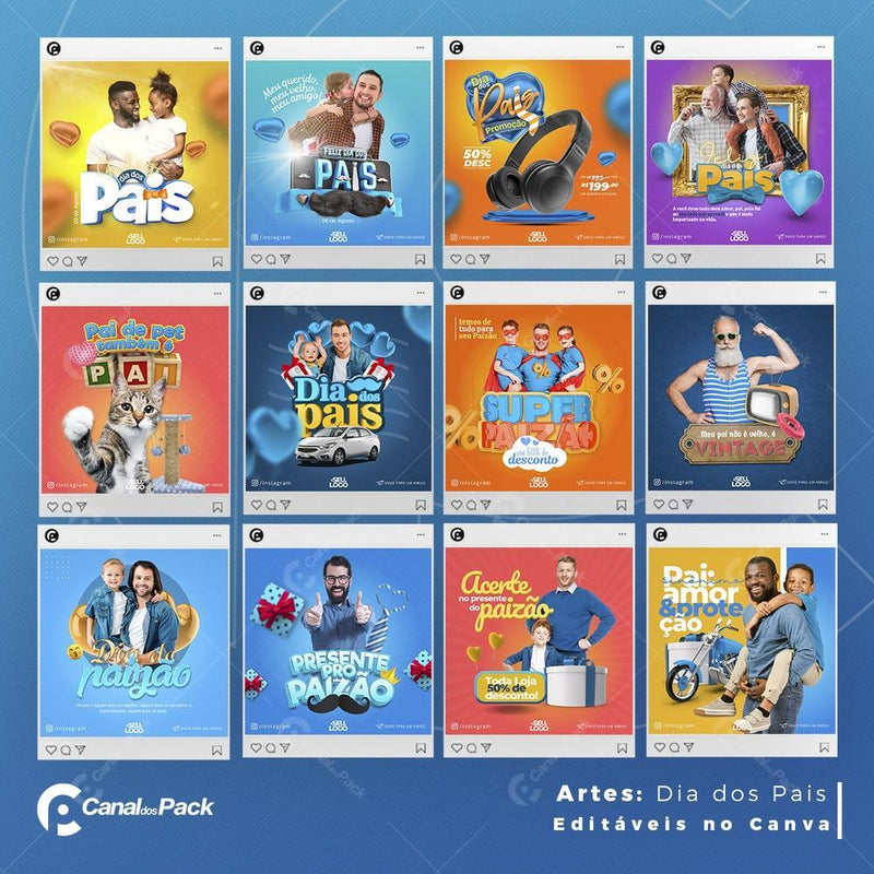 Pack 100 Artes editáveis no canva – Dia dos pais+Stories