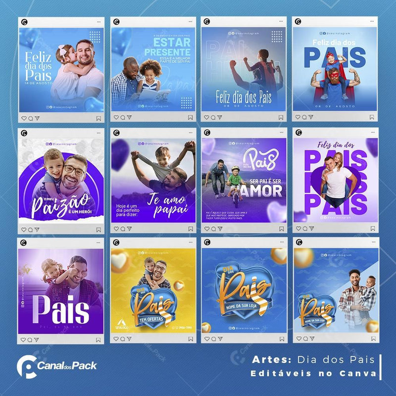 Pack 100 Artes editáveis no canva – Dia dos pais+Stories