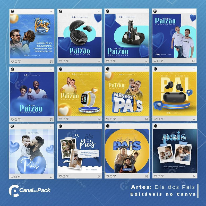 Pack 100 Artes editáveis no canva – Dia dos pais+Stories