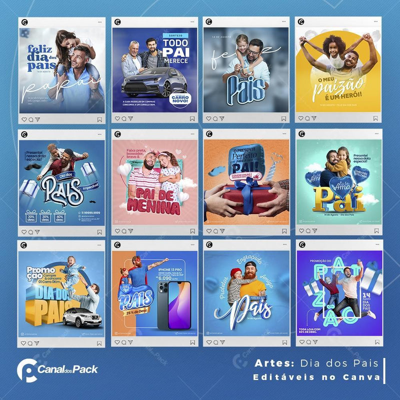 Pack 100 Artes editáveis no canva – Dia dos pais+Stories