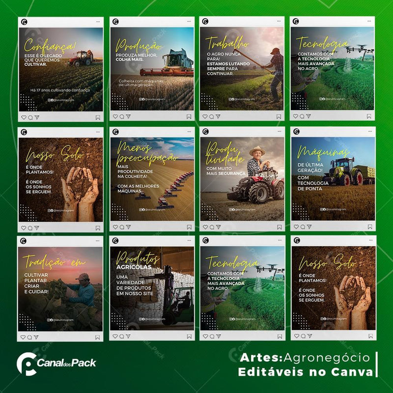 Pack 10 Artes editáveis no canva – Agronegócio