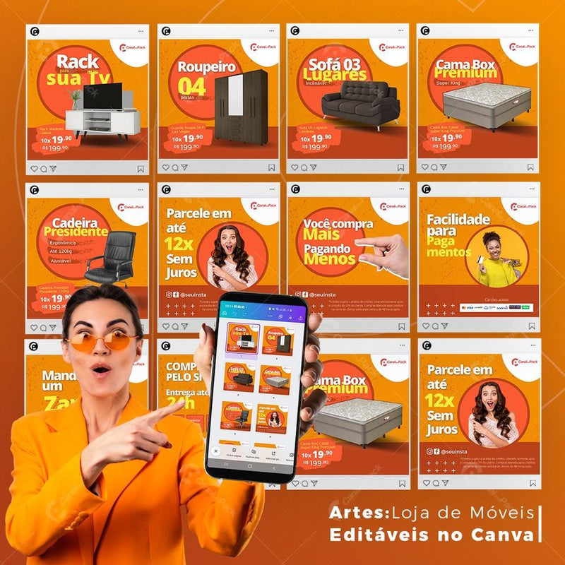 Pack 10 Artes editáveis no canva – Loja de Móveis