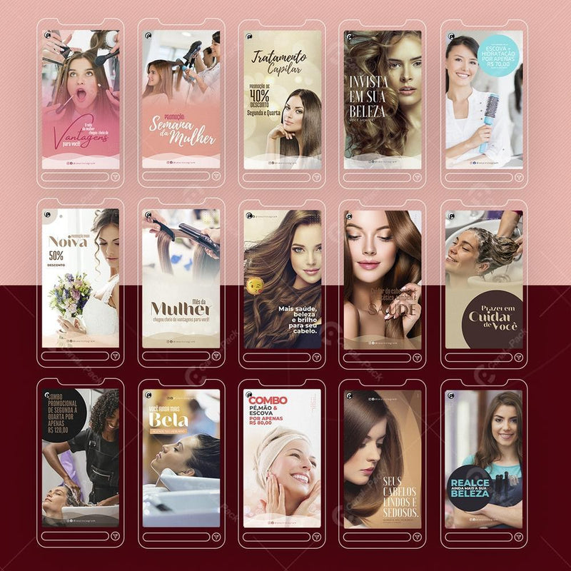 Pack 125 Artes editáveis no canva – Salão de Beleza +Stories