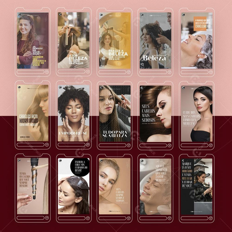 Pack 125 Artes editáveis no canva – Salão de Beleza +Stories