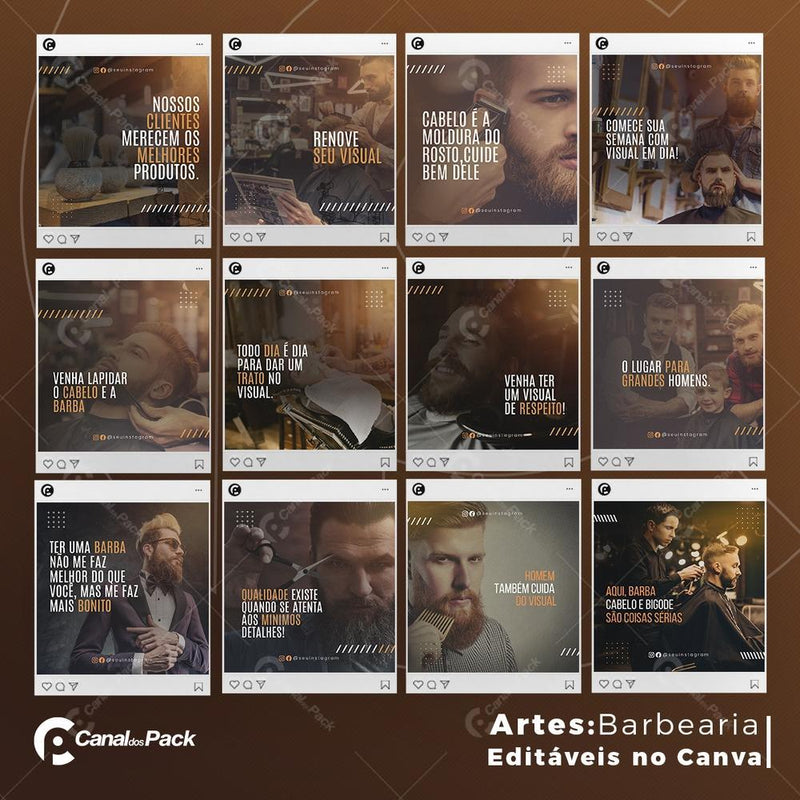 Pack 130 Artes editáveis no canva – Barbearia +Stories