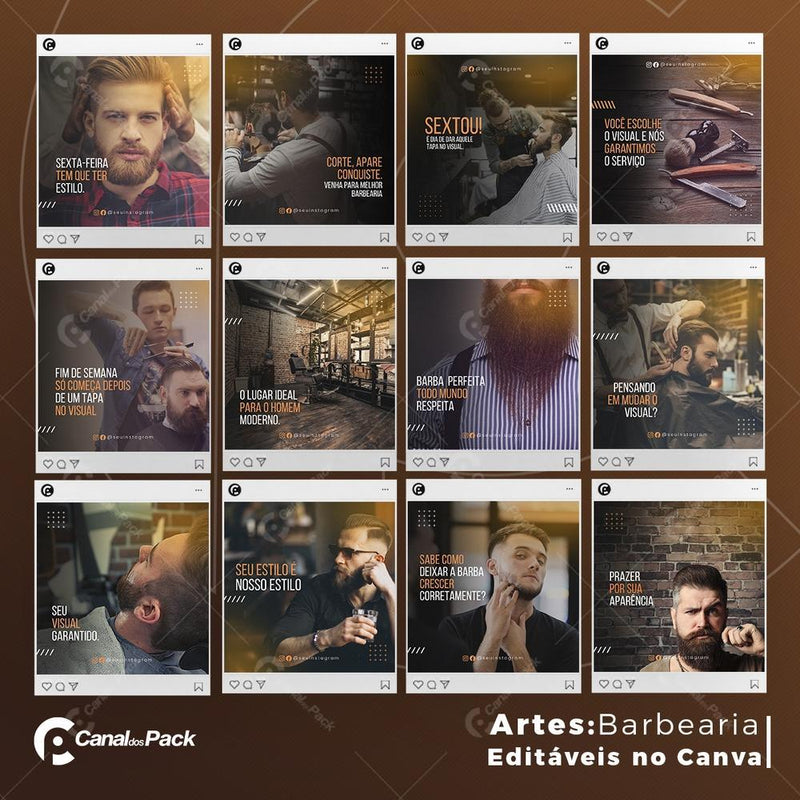 Pack 130 Artes editáveis no canva – Barbearia +Stories