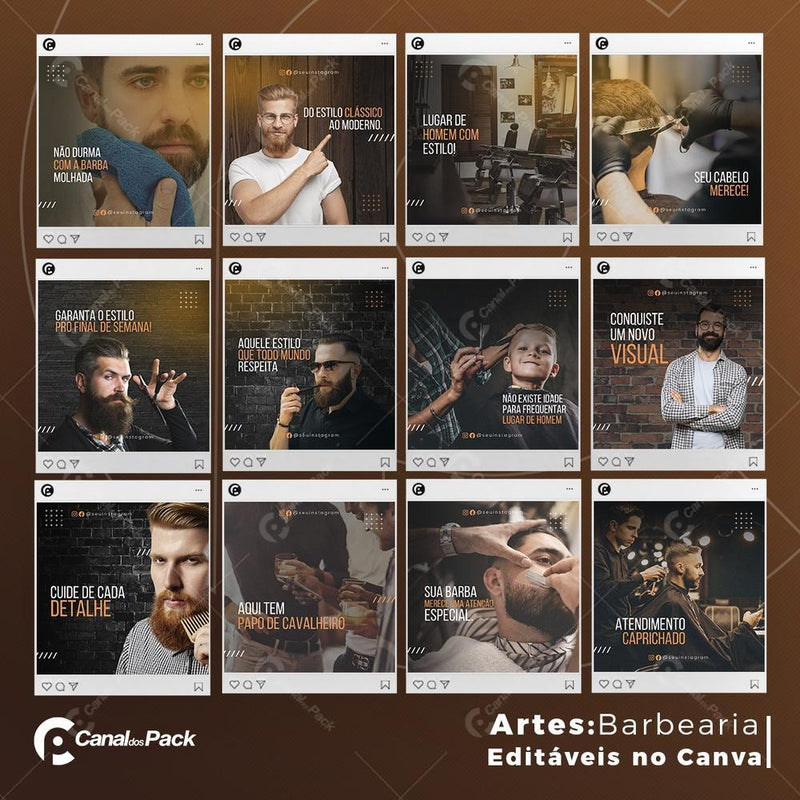 Pack 130 Artes editáveis no canva – Barbearia +Stories