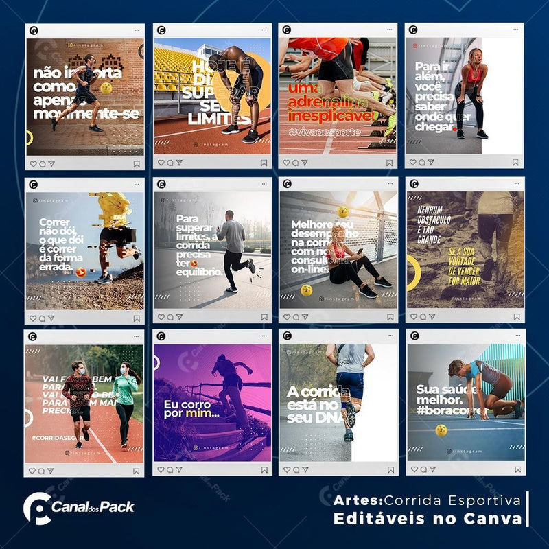 Pack 15 Artes editáveis no canva – Corrida esportiva +Stories