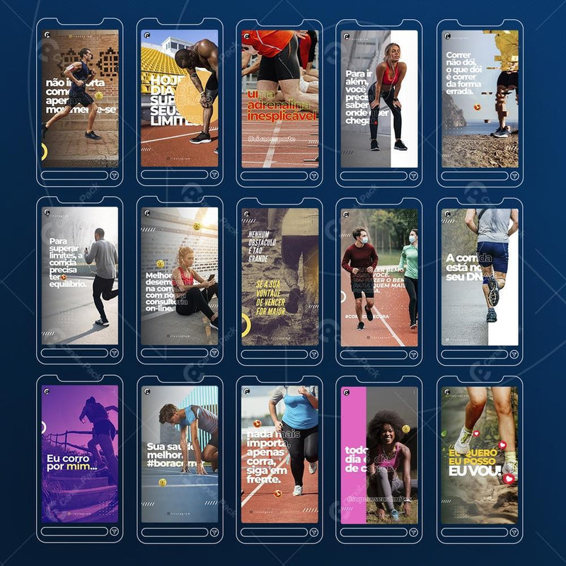 Pack 15 Artes editáveis no canva – Corrida esportiva +Stories